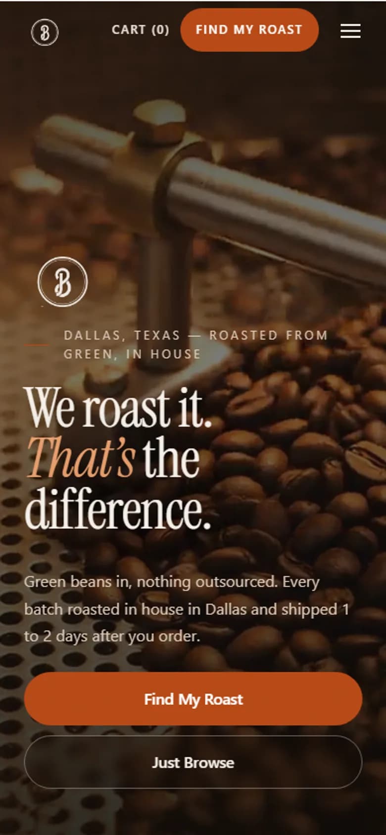 The Barista Plus store on a phone, showing the mobile home page layout.
